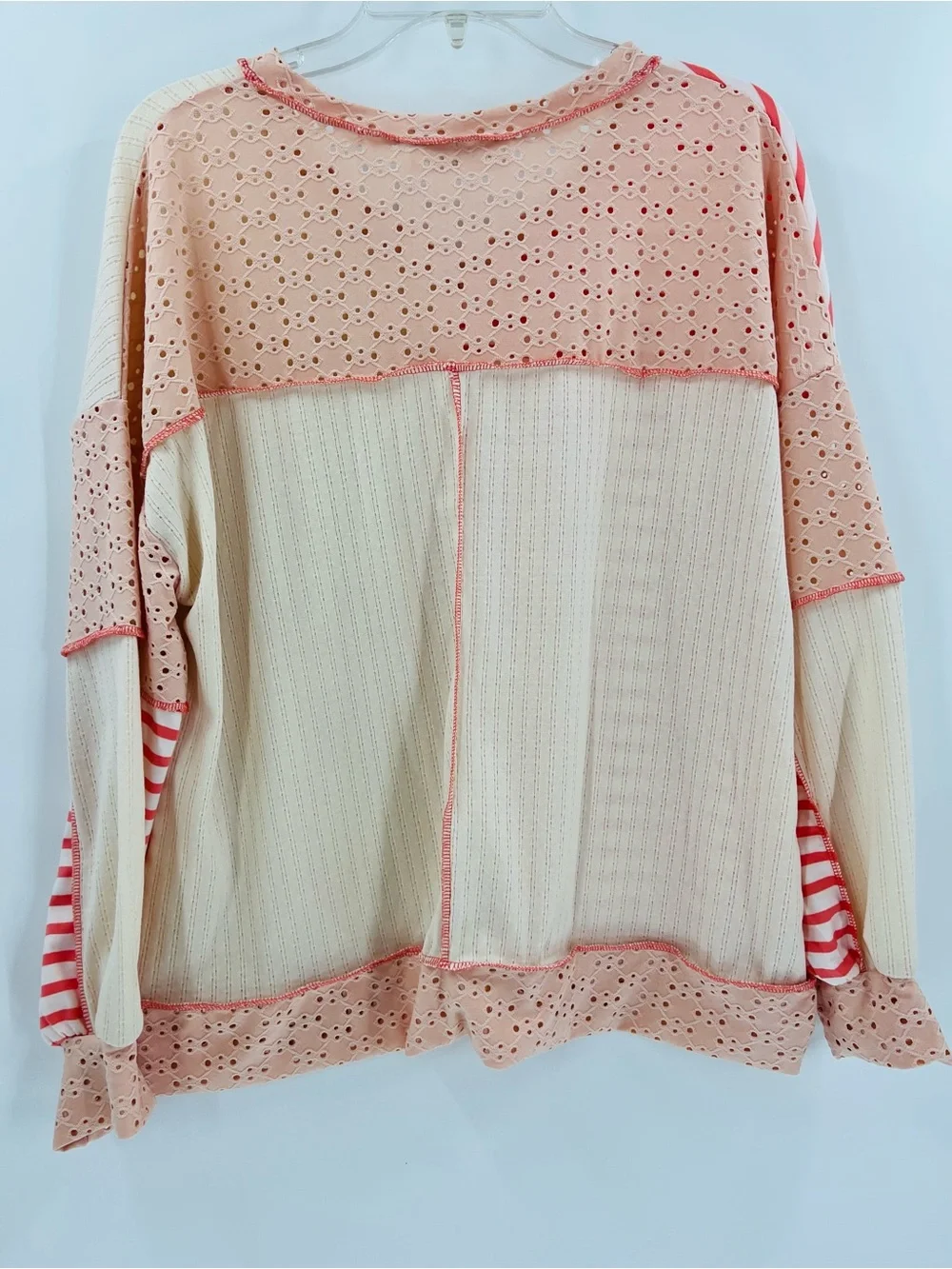 HAPTICS Boho Colorblock Eyelet Stripe Top Peach Cream M New in Bag - Picture 2 of 15
